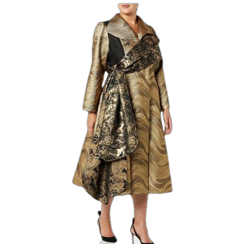 MAKING THE CUT Standard Metallic Jaquard Coat & Scarf jacket gold NWT size small - Picture 14 of 14